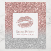 ローズゴールド口紅キス モダン シルバー グリッター ワインラベル (シングルラベル)