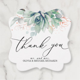 ローズゴールド多肉植物グリーンウェディングサンキューラベル フェイバータグ