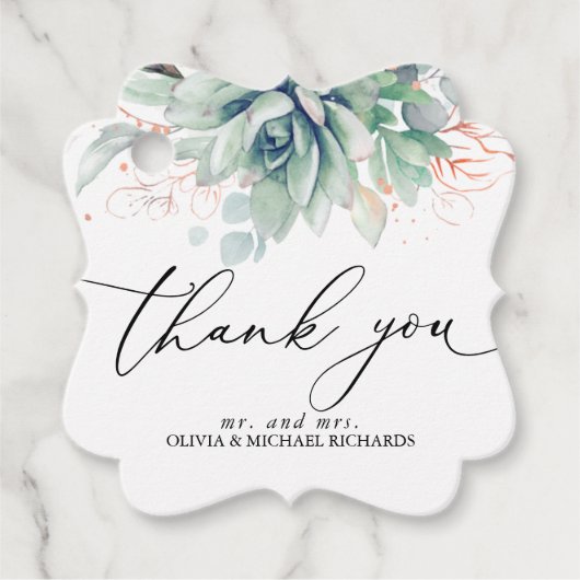 ローズゴールド多肉植物グリーンウェディングサンキューラベル フェイバータグ (正面)