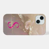 ローズゴールド大理石ゴールドラメモノグラム iPhone 15ケース (裏面横)