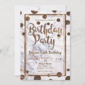 ローズゴールド大理石ブロンズ銅の誕生日パーティー 招待状 (正面)