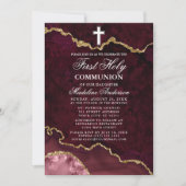 ローズゴールド大理石瑪瑙ジオード写真ファーストコミュニオン 招待状 (正面)