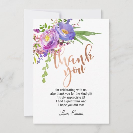 ローズゴールド箔のサンキュ―カード 招待状 (正面)