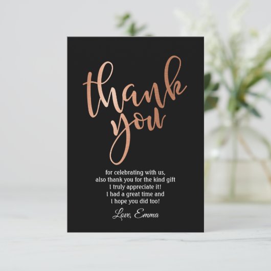 ローズゴールド箔の感謝カード 招待状 (スタンド正面)