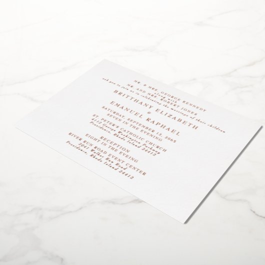 ローズゴールド箔押しタイプの結婚式ペーパーアイテム（2会場） White Wedding 2 Ven 箔招待状 (回転した状態)