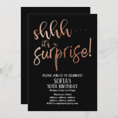 ローズゴールド箔、秘密にしよう サプライズパーティ 招待状 (正面/裏面)