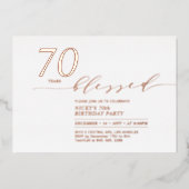 ローズゴールド箔 | 70周年 愛されて誕生日パーティー 箔招待状 (正面)