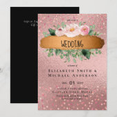 ローズゴールド金属グリッターフローラフォイルルック結婚ズ (正面/裏面)