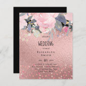 ローズゴールド金属グリッターフローラフォイルルック結婚ズ (正面/裏面)