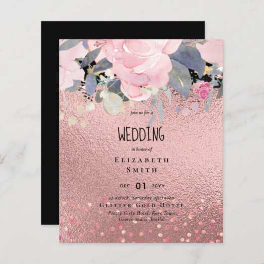 ローズゴールド金属グリッターフローラフォイルルック結婚ズ (正面/裏面)