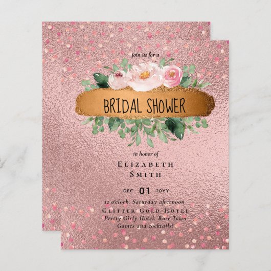 ローズゴールド金属グリッターフローラフォイルルック結婚ズ (正面/裏面)