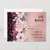 ローズゴールド金属グリッターフローラフォイルルック結婚ズ ポストカード (正面/裏面)
