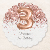 ローズゴールド3歳の誕生日パーティー ペーパーコースター (正面)