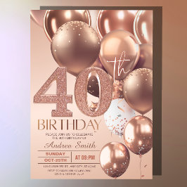 ローズゴールド40歳の誕生日 高級グリッター風船 招待状