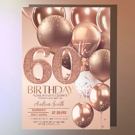 ローズゴールド60歳の誕生日ギラギラ輝く風船 招待状