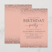 ローズゴールド どんな年齢の誕生日 ピンク グリッター 招待状 (正面/裏面)