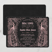ローズゴールド アートデコ ペアック ブラック ブライダルシャワー 招待状 (正面/裏面)