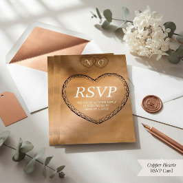 ローズゴールド ウェディング RSVP レース ハートフレーム
