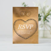 ローズゴールド ウェディング RSVP レース ハートフレーム (スタンド正面)