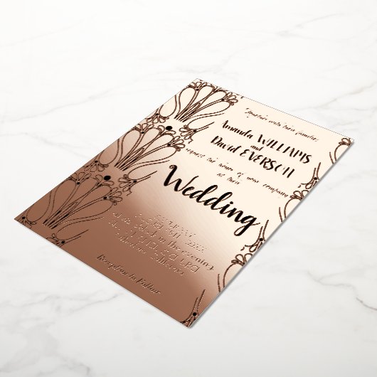 ローズゴールド - エレガントなウェディング、リアルなホイル招待状 箔招待状 (回転した状態)