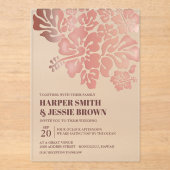 ローズゴールド - エレガントなハイビスカスビーチウェディング アクリル招待状 (正面)