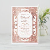 ローズゴールド エレガント オルネート ヴィンテージ リハーサル ディナー 招待状 (スタンド正面)