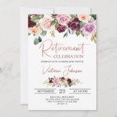 ローズゴールド エレガント スクリプト サプライズ 退職パーティー 招待状 (正面)