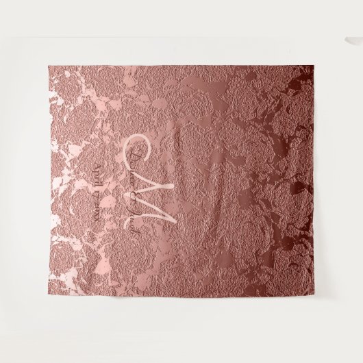 ローズゴールド エレガント モノグラム ウェディング フォトブース タペストリー (正面(横))