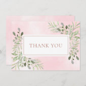 ローズゴールド エレガント 水彩グリーン サンクス サンキューカード (正面/裏面)