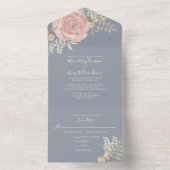 ローズゴールド エレガント 水彩 フラワー ローズ フォリアージ オールインワン招待状 (内側)