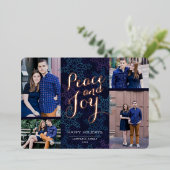 ローズゴールド オーロラ 冬のホリデー フォト カード (立ち正面)