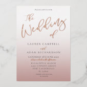 ローズゴールド カリグラフィー ウェディングの結婚式 箔招待状 (正面)