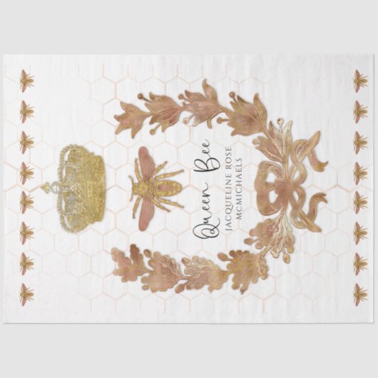 ローズゴールド クイーンビー クラウンベイビー ネーム デコパージュ アート 薄葉紙 (正面)