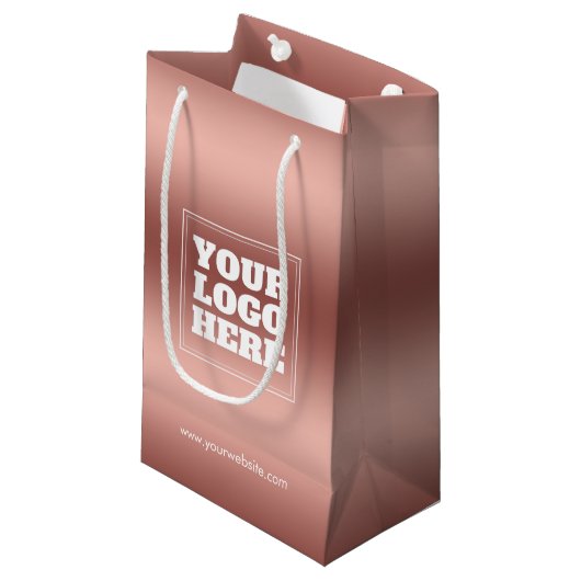 ローズゴールド グラデーション オーダーメイド 会社ロゴ ビジネス スモールペーパーバッグ (正面アングル)