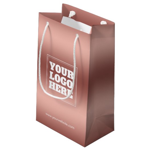 ローズゴールド グラデーション オーダーメイド 会社ロゴ ビジネス スモールペーパーバッグ (裏面アングル)