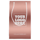 ローズゴールド グラデーション カスタム 会社ロゴ ビジネス スモールペーパーバッグ (正面)