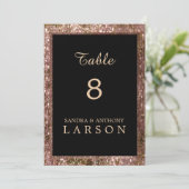 ローズゴールド グリッター ウェディング テーブル ナンバー 招待状 (スタンド正面)