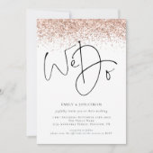 ローズゴールド グリッター ウェディングQRコード 招待状 (正面)