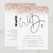 ローズゴールド グリッター ウェディングQRコード 招待状 (正面/裏面)