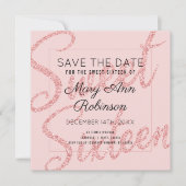 ローズゴールド グリッター グラム スイート16 セーブデート 招待状 (正面)