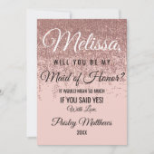 ローズゴールド グリッター スパークル ブラッシュ ピンク 婚約者へのお願い 招待状 (正面)