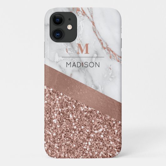 ローズゴールド グリッター スパークル マーブル モノグラム Case-Mate iPhoneケース (裏面)