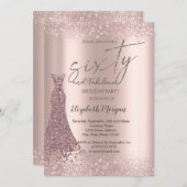 ローズゴールド グリッター ダスト ボーダー ドレス 60歳の誕生日 招待状 (正面/裏面)