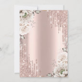 ローズゴールド グリッター ドリップス ホワイト フラワーズ 100th 招待状 (裏面)