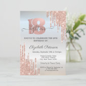 ローズゴールド グリッター ドリップ シルバー 18歳の誕生日 招待状 (スタンド正面)