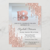 ローズゴールド グリッター ドリップ シルバー 18歳の誕生日 招待状 (正面/裏面)