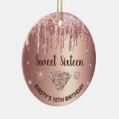 ローズゴールド グリッター ドリップ ダイヤモンド スイート シックスティーン セラミックオーナメント (右)