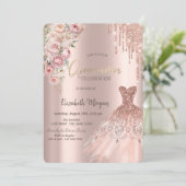 ローズゴールド グリッター ドリップ ドレス ローズ クイーンアニエラ 招待状 (スタンド正面)