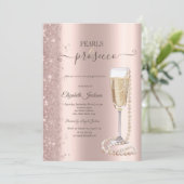 ローズゴールド グリッター パール & プロセッコ ブライダル シャワー 招待状 (スタンド正面)