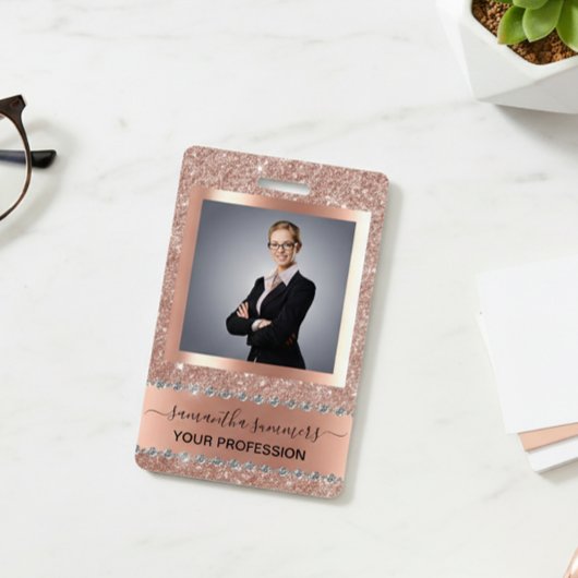 ローズゴールド グリッター ビジネス バッジ ダイヤモンド